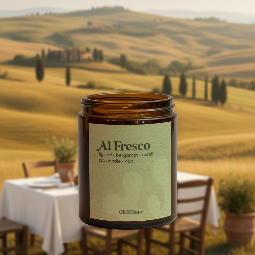 Al Fresco candle with Italian landscape background